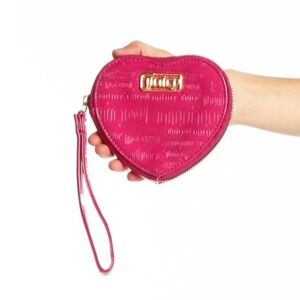 Juicy Couture Hot Pink Heart Wristlet Pouch Embossed Logo Patent Zip Wallet